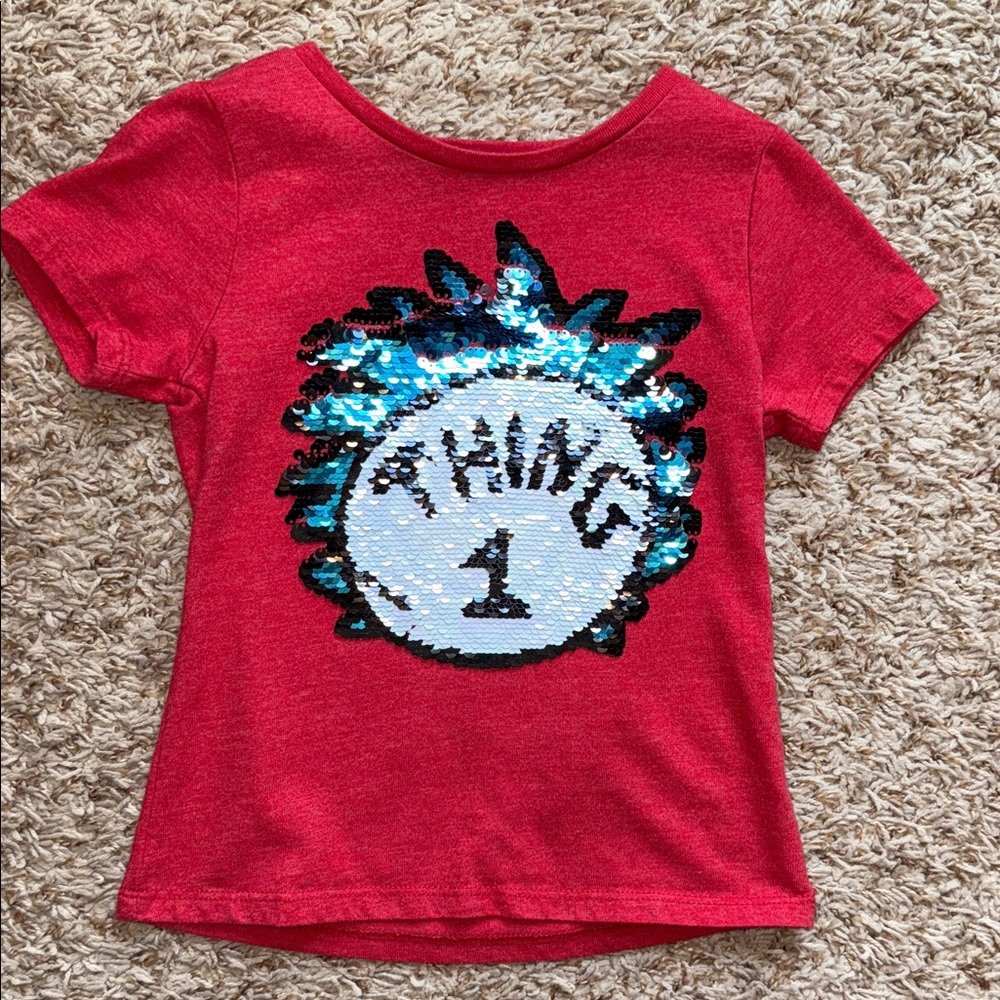 4t unisex red short sleeve Thing 1 flip-sequins shirt from Universal Studios.